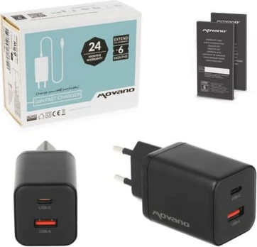 Movano GaN 45W USB-C PD + USB-A Charger (Black)
