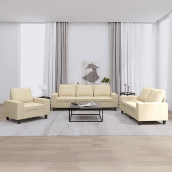 Sofa Sofos komplektas, 3 dalių, kreminės spalvos, audinys