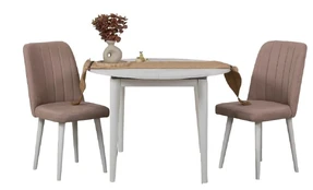 Valgomojo komplektas Kalune Design Vina 0900, baltas/rožinis/riešuto kaina
