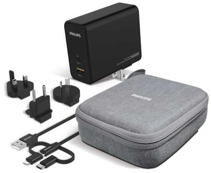 PHILIPS rejseadapter med powerbank 5000mAh