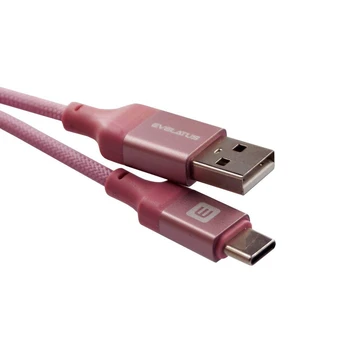 „Evelatus“ USB A–C laidas, 2 m, aliuminio korpusas, rožinis