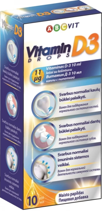 ABC Vit vitaminas D-3 lašiukai su laišintuvu, 10 ml