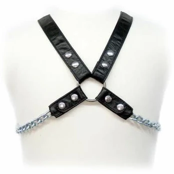 Sinner Gear Chain Harness II - Adjustable Leather Body Harness Black
