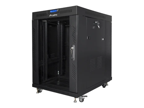 Installation cabinet rack 19 15U 600x800 black, glass door lcd (flat pack)