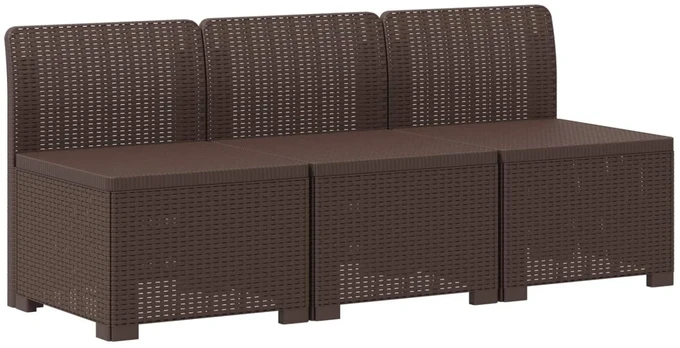 3- vietis Sodas Sofas Ratanas PP Ruda