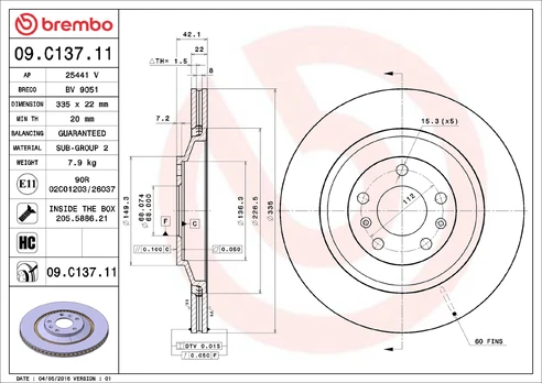 BREMBO 09.C137.11 Brake Disc