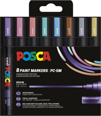 Posca - Medium Tip Pen - Metallic colors, 8 pc (401668)