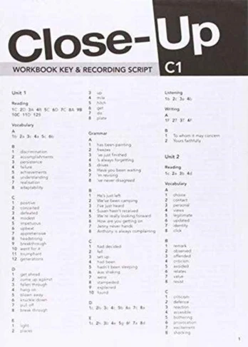 Close-Up C1: Workbook Answer Key