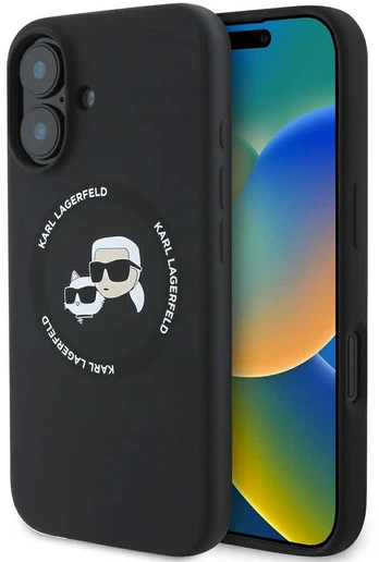 Dėklas Karl Lagerfeld Liquid Silicone K&CH Heads MagSafe Case for iPhone 16 Juodas