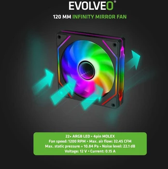 EVOLVEO 120UX-S, fan, 120mm, 4pin molex, ARGB, slave, juodas