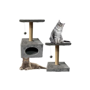 Lean Scratching Post With Cat Bed Hanging Mouse 31cm x 31cm x 56cm