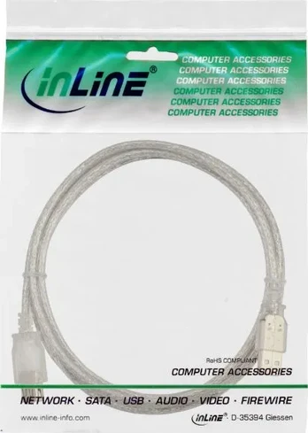 USB-A – USB-A „InLine“ kabelis, 0,3 m, skaidrus (34650)