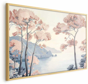 Artgeist Plakatas - Ocean Cliffs and Trees; Delicate Motif in Pastel Colors