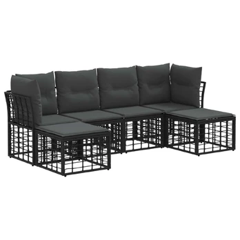 Lauko sofos komplektas su pagalve 6 pcs Juoda Poliesteris