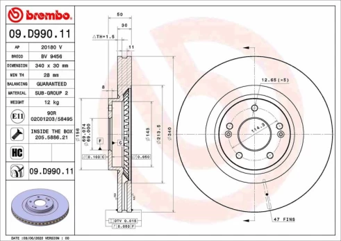 Stabdžių diskas BREMBO 09.D990.11