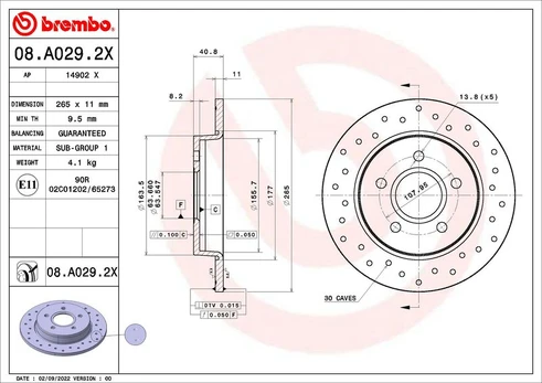 Stabdžių diskas BREMBO 08.A029.2X