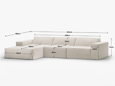 Modular Right Corner Sofa, "Jodie", 4 Seats, 284x166x70, Sand