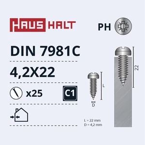 Savisriegis Haushalt DIN7981C, 4.2 mm x 22 mm, 25 vnt.