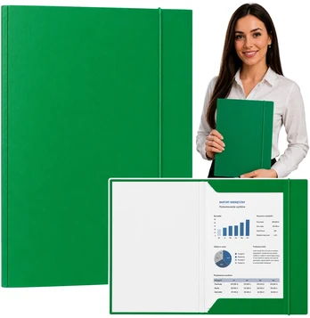 Lean Cardboard Folder with Elastic Band, Lacquered, A4, 300g/m2, Žalias