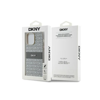 Dėklas DKNY PU Leather Repeat Pattern Tonal Stripe Case for iPhone 14 Pro rusvai gelsvas