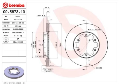 Stabdžių diskas BREMBO 09.5873.10