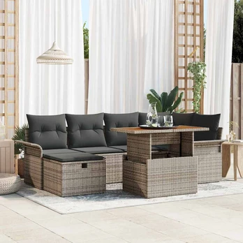 7 dalių sodo sofa su pagalvėlėmis, pilkas poli ratanas