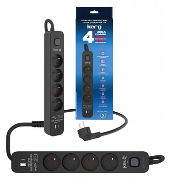 Kerg apsauginis ilgintuvas su 4 lizdais, 5 m, Usb A + Usb C