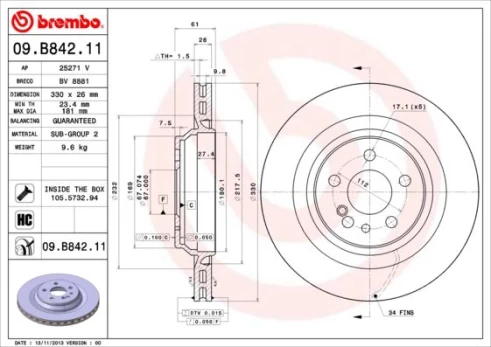 Stabdžių diskas BREMBO 09.B842.11
