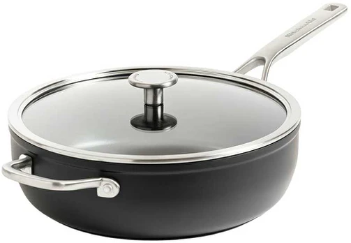 Kitchenaid - Forged Hardened Aluminium Skillet with Lid + Helper Handle - Black - 28 cm