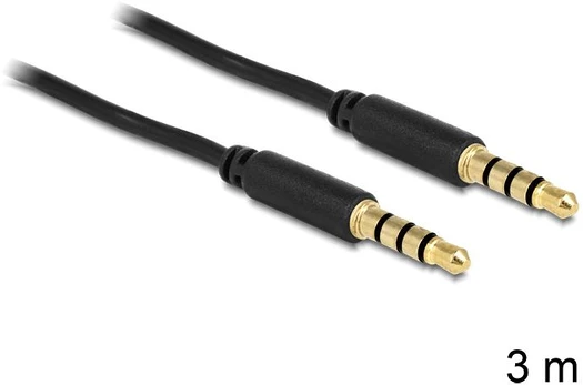 KABELIS MINIJACK 4 PIN M/M 1M 3M JUODA DELOCK