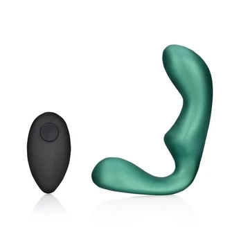 Ouch! Pointed Vibrating Prostate Massager with Remote Control - Metallic Žalias