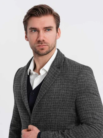 men's checkered jacket with wool - graphite v2 om-blzb-0117