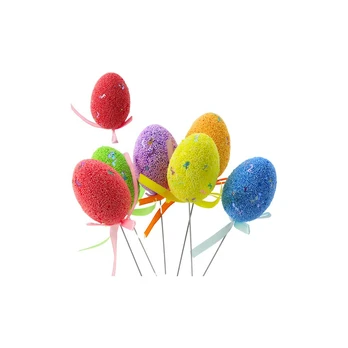 Lean Easter Eggs on Wire Pick Colorful Notes Ribbon Decoration 6pcs
