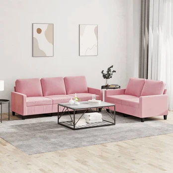 Sofa Sofos komplektas su pagalvėlėmis, 2 dalių, rožinis, aksomas