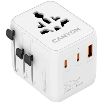 CANYON kelioninis adapteris OnTour 20 ES/JK/JAV/Australijos 20 W, baltas
