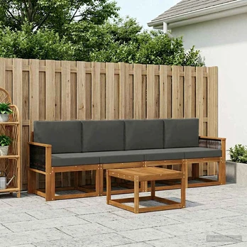 Lauko sofos komplektas su pagalve 4 pcs Natūralus ir antracitas