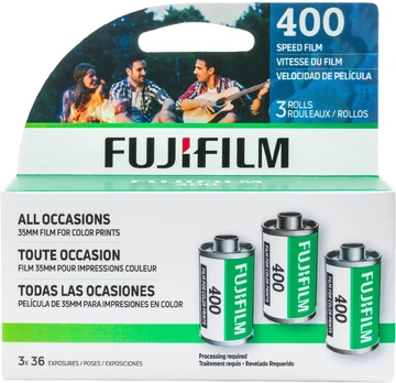 Colour negative film35 mm rollISO 400 medium sensitivity36 frames, 3 rollsStandard C-41 pr