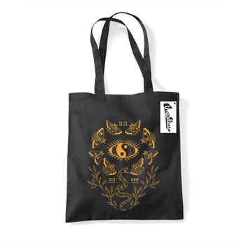 Letter Shoppe (Angel Numbers & Moths) Black Tote Bag