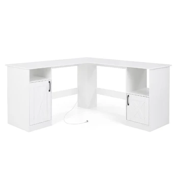 Kampinis darbo stalas, L formos, Balta, 150 × 150 × 76 cm