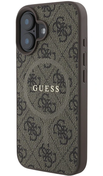 Guess PU Leather 4G Colored Ring MagSafe Case for iPhone 16 Plus Brown