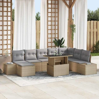 Sodo Sofos Komplektas 9 dalių Smėlio Ratanas Sodo kampinė sofa