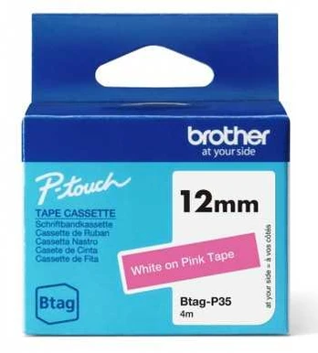 BROTHER BTAGP35 12MM Baltas ON Rožinis TAPE