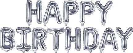 PartyDeco Folinis balionas Happy Birthday - sidabrinis