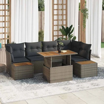 6 dalių sodo sofa su pagalvėlėmis pilku poli ratanas