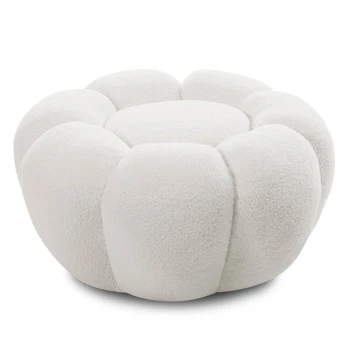 Pufas „Perugia“, baltas, bouclé, apvalūs kontūrai