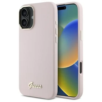 Guess GUHCP16MSMBSLP iPhone 16 Plus 6.7" rožinis/pink hardcase Silicone Script Metal Logo & Frame