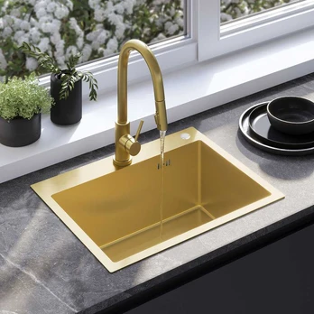 Plieninė virtuvinė plautuvė Rea Liam, Brushed Gold