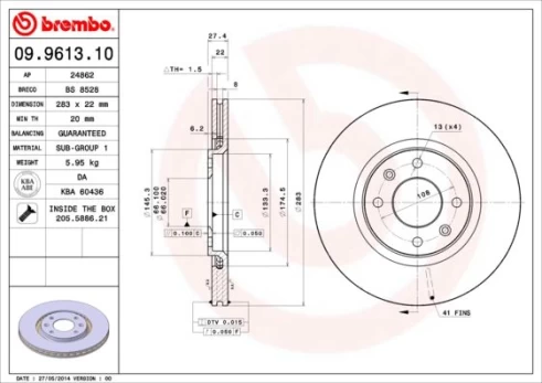 Stabdžių diskas BREMBO 09.9613.10