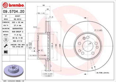 Stabdžių diskas BREMBO 09.5704.20