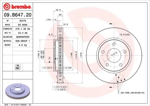 Stabdžių diskas BREMBO 09.B647.21